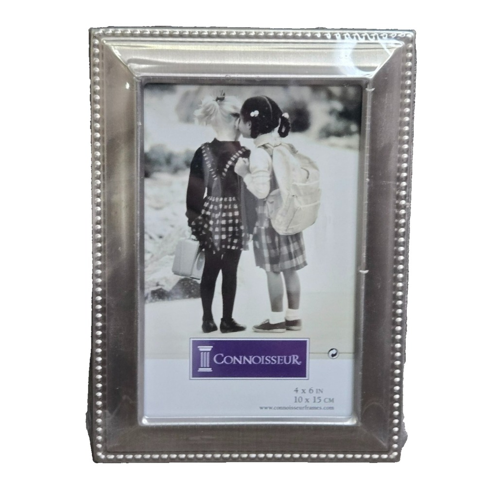 Connoisseur 4x6 Picture Frame Beaded Trim Silver Brushed Tabletop 1810G5 NIP